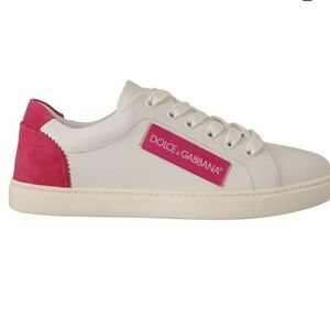 Dolce & Gabbana White Pink Leather Low Top Sneakers Womens Shoes